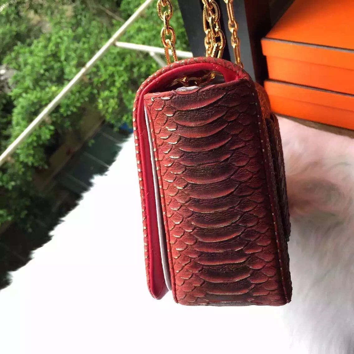 Chanel 2.55 Series Flap Bags Original Snake Leather A1112 Red