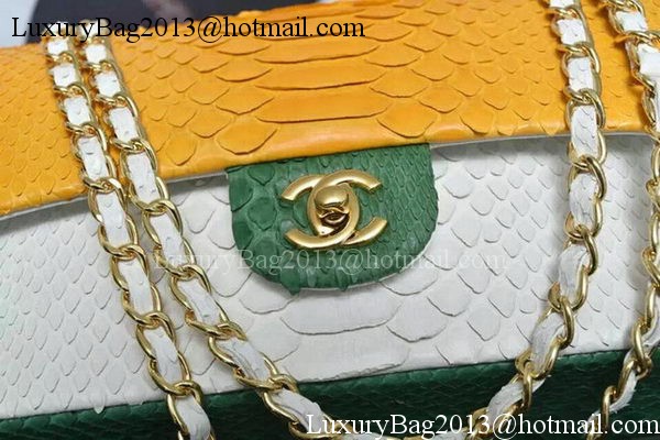 Chanel 2.55 Series Flap Bags Yellow&White&Green Original Python Leather A1112SA Gold