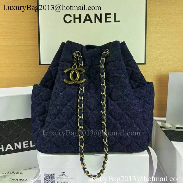 Chanel Blue Denim Fabric Hobo Bag A91136 Bronze