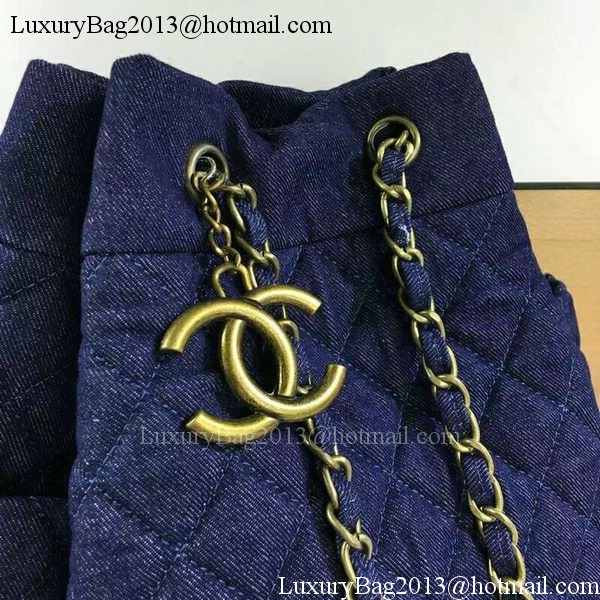Chanel Blue Denim Fabric Hobo Bag A91136 Bronze