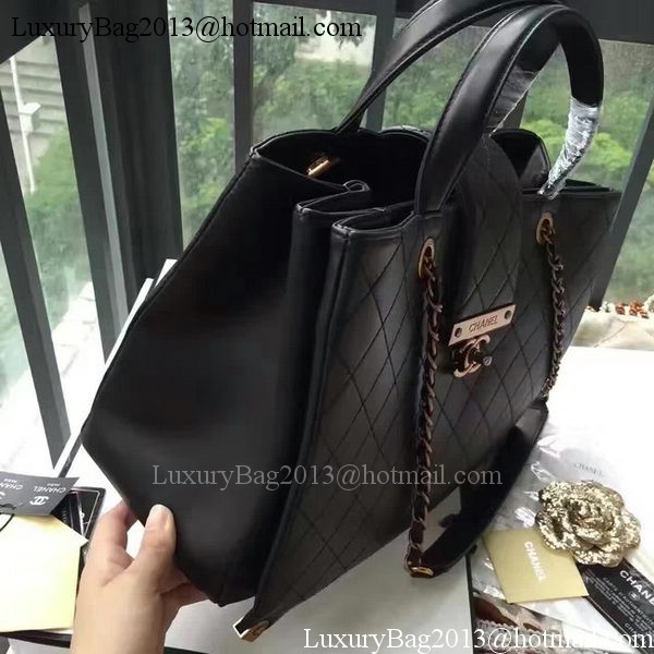 Chanel Tote Shopper Bag Sheepskin Leather A24603 Black