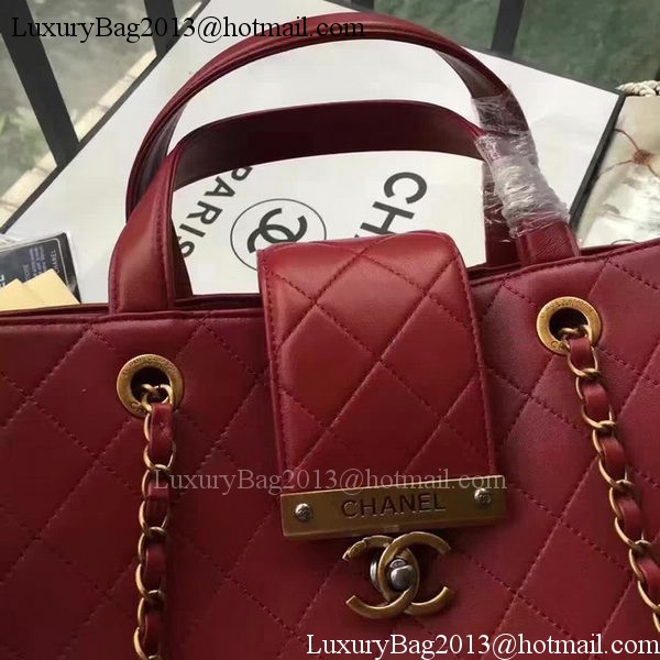Chanel Tote Shopper Bag Sheepskin Leather A24603 Red