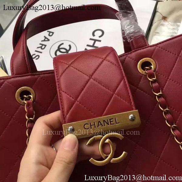 Chanel Tote Shopper Bag Sheepskin Leather A24603 Red