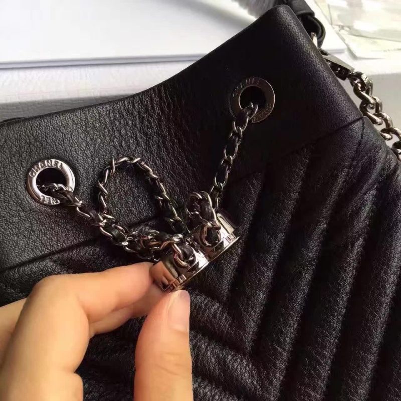 Chanel Deerskin Leather Bucket bag 17217 Black