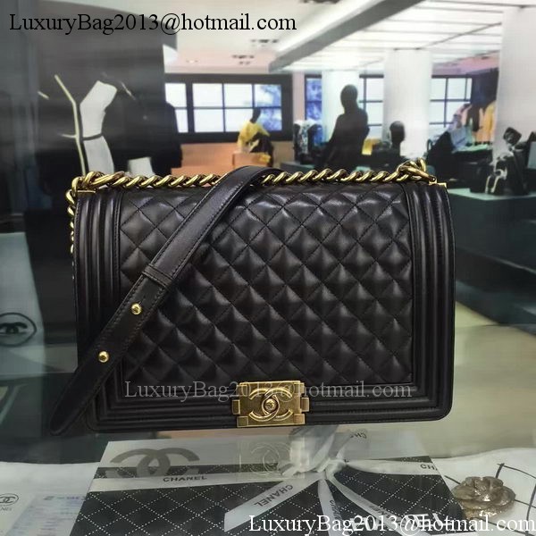 Boy Chanel Flap Bag Black Original Sheepskin Leather A67088 Gold
