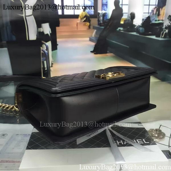 Boy Chanel Flap Bag Black Original Sheepskin Leather A67088 Gold