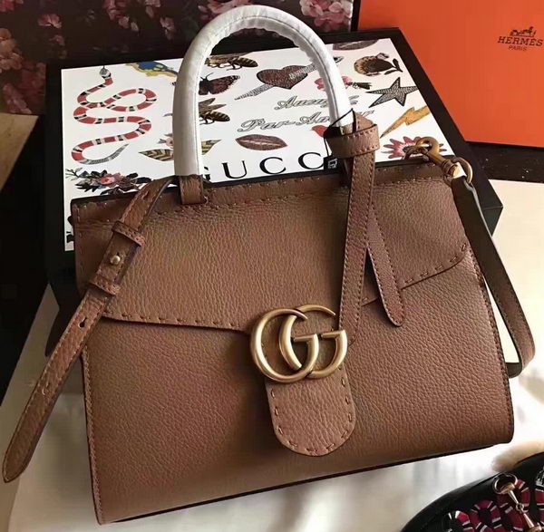 Gucci GG Marmont Leather Top Handle Bag 421890 Wheat