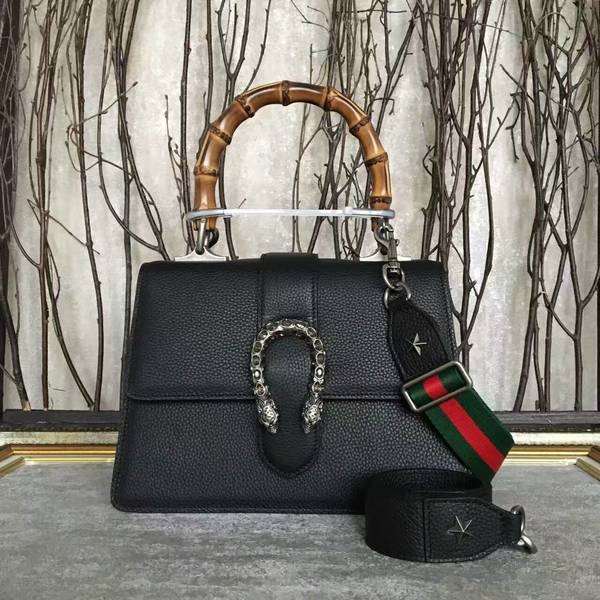 Gucci Now Bamboo Lichee Pattern Leather Top Handle Bag 448075 Black