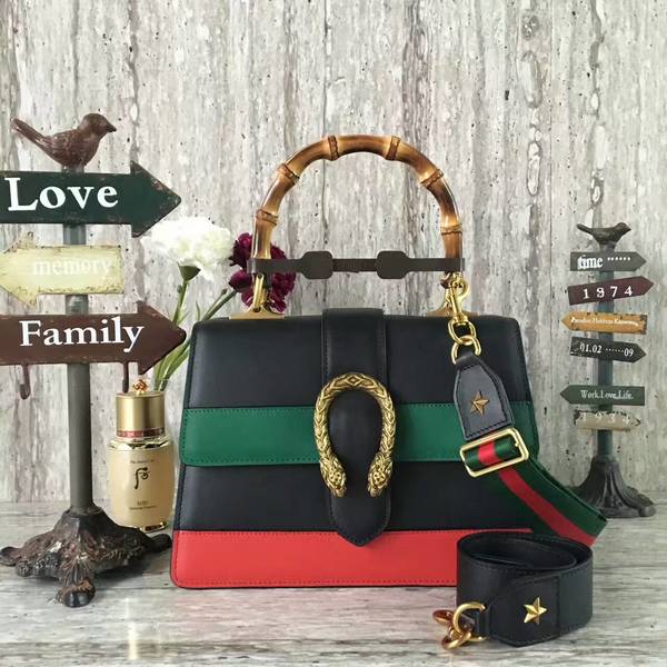 Gucci Now Bamboo Smooth Leather Top Handle Bag 448075 Black&Greed&Red
