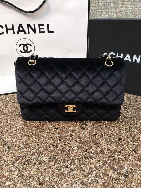 Chanel 2.55 Series Flap Bags Original Black Velvet Leather A1112 Gold