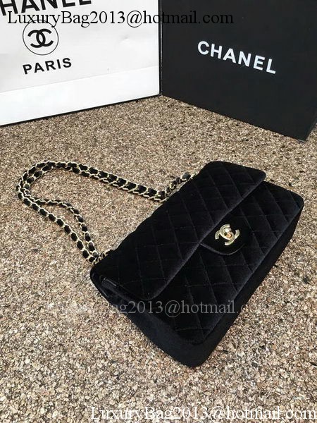 Chanel 2.55 Series Flap Bags Original Black Velvet Leather A1112 Gold
