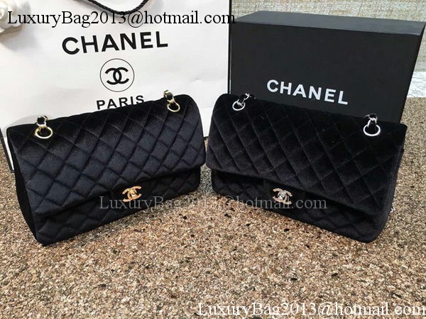 Chanel 2.55 Series Flap Bags Original Black Velvet Leather A1112 Silver