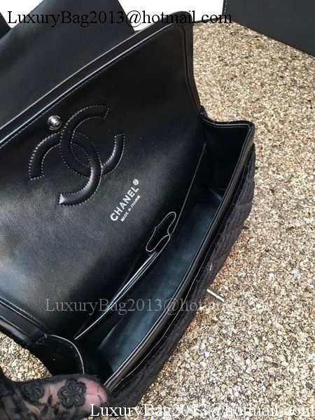 Chanel 2.55 Series Flap Bags Original Black Velvet Leather A1112 Silver