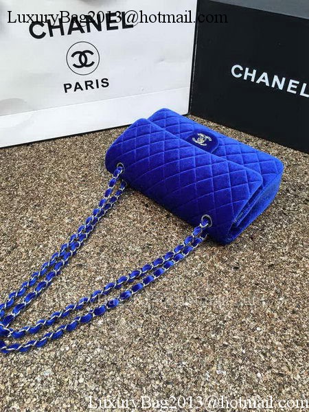 Chanel 2.55 Series Flap Bags Original Blue Velvet Leather A1112 Silver