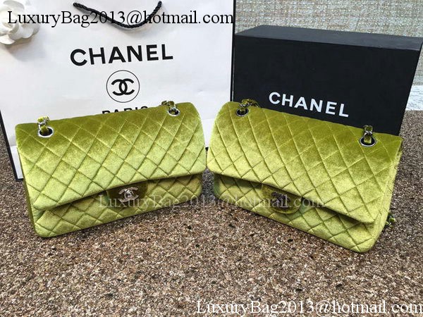 Chanel 2.55 Series Flap Bags Original Green Velvet Leather A1112 Gold
