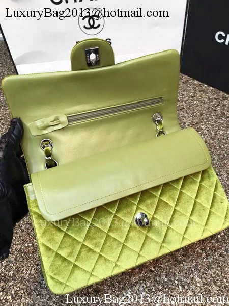 Chanel 2.55 Series Flap Bags Original Green Velvet Leather A1112 Silver