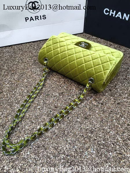 Chanel 2.55 Series Flap Bags Original Green Velvet Leather A1112 Silver