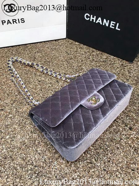Chanel 2.55 Series Flap Bags Original Grey Velvet Leather A1112 Gold