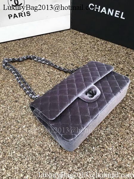 Chanel 2.55 Series Flap Bags Original Grey Velvet Leather A1112 Silver