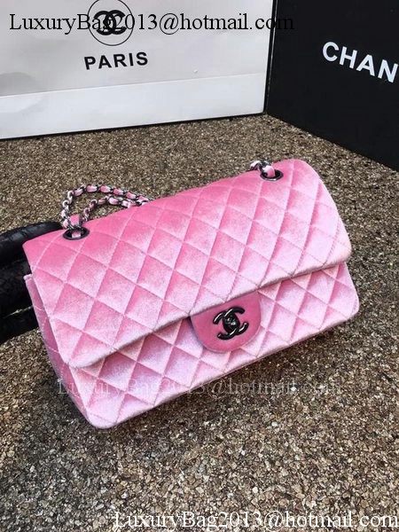 Chanel 2.55 Series Flap Bags Original Pink Velvet Leather A1112 Silver