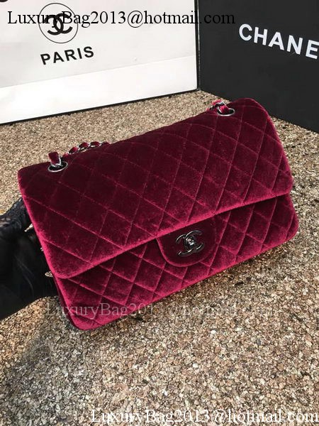 Chanel 2.55 Series Flap Bags Original Wine Velvet Leather A1112 Silver