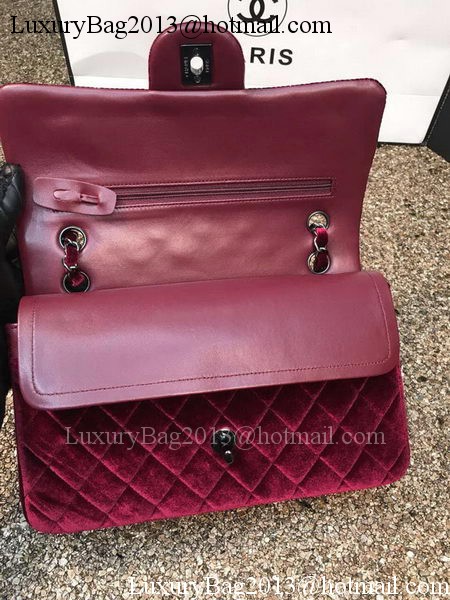 Chanel 2.55 Series Flap Bags Original Wine Velvet Leather A1112 Silver
