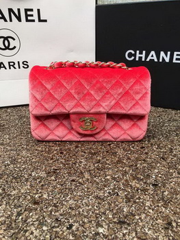 Chanel mini Classic Flap Bag Original Orange Velvet Leather A1116 Gold