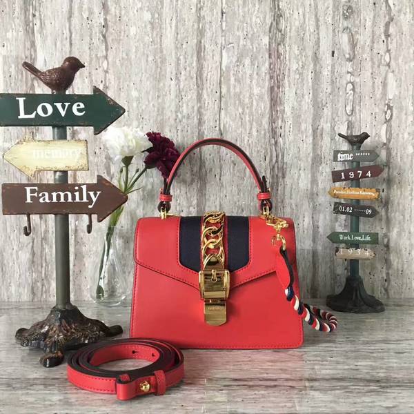 Gucci Sylvie Cowhide Leather Shoulder Bag 470270 Red