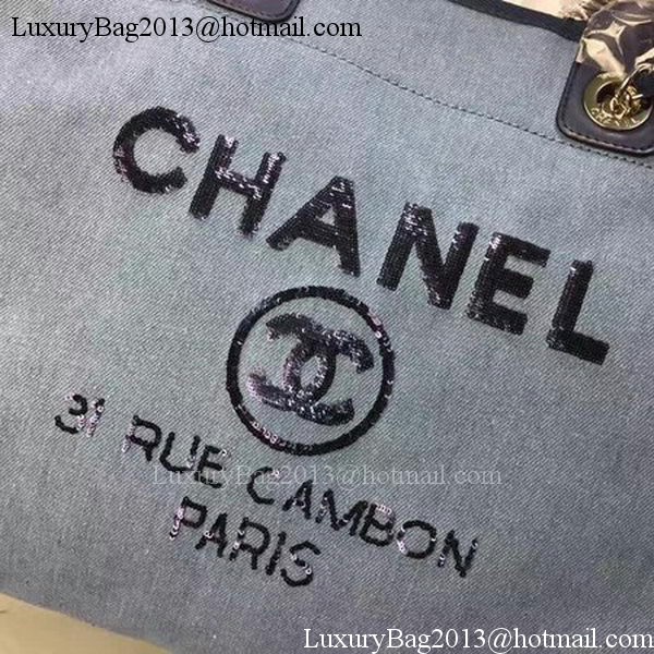 Chanel Large Canvas Tote Shopping Bag A1679 Blue