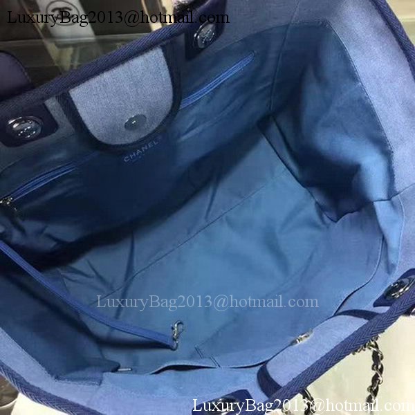 Chanel Large Canvas Tote Shopping Bag A1679 Blue