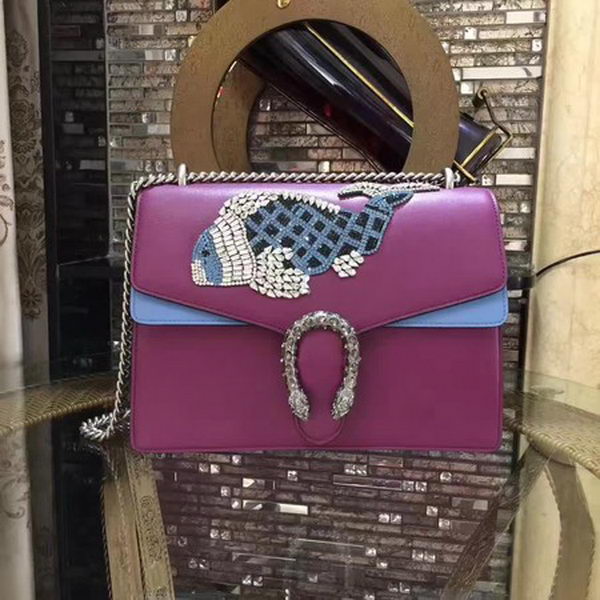 Gucci Dionysus Embroidered Leather Shoulder Bag 400348 Purple