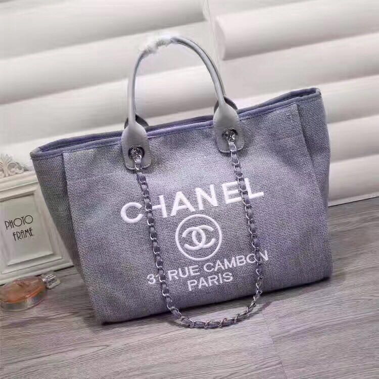 Chanel Canvas Leather Tote Shopping Bag Blue A1679