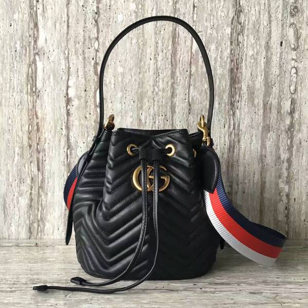 Gucci GG Marmont Quilted Leather Bucket Bag 476674 Black