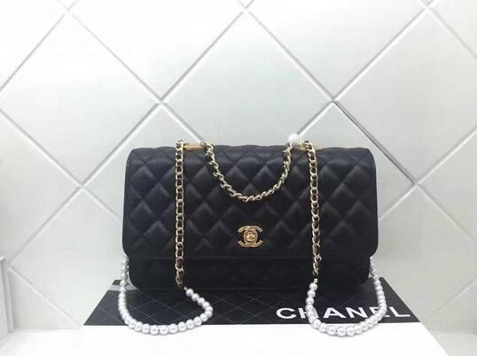 Chanel PEARL CHAIN Flap Bag 1783 Black