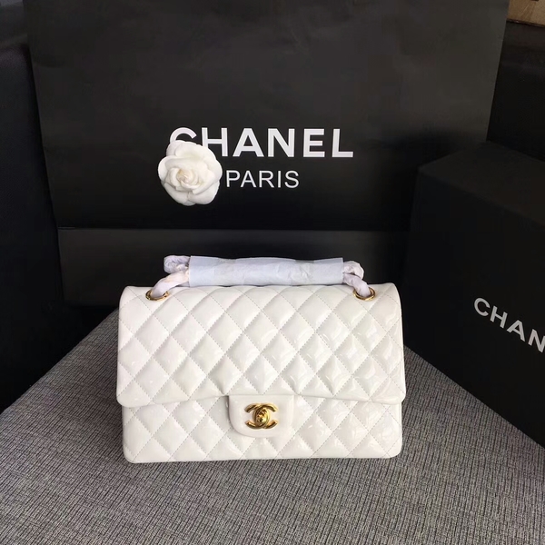 Chanel Flap Shoulder Bags White Original Patent Leather CF1112 Glod