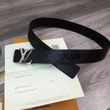 Louis Vuitton SPREME 40mm Black Epi Leather Belt M5897 Silver