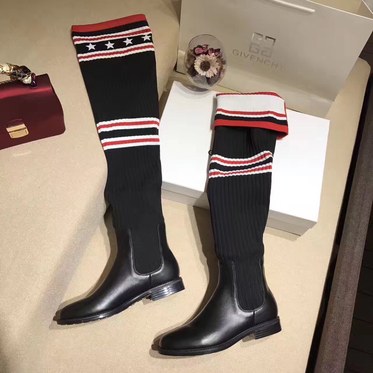 Givenchy Fashion Style Knee Socks Boots 86249 Black