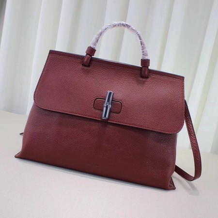 Gucci Bamboo Daily Leather Top Handle Bags 370830 Wine