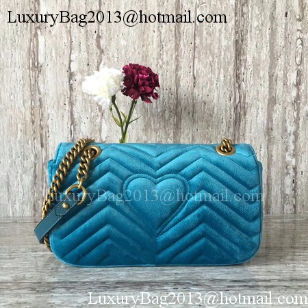 Gucci GG Marmont Chevron Velvet Shoulder Bag 443497 Blue