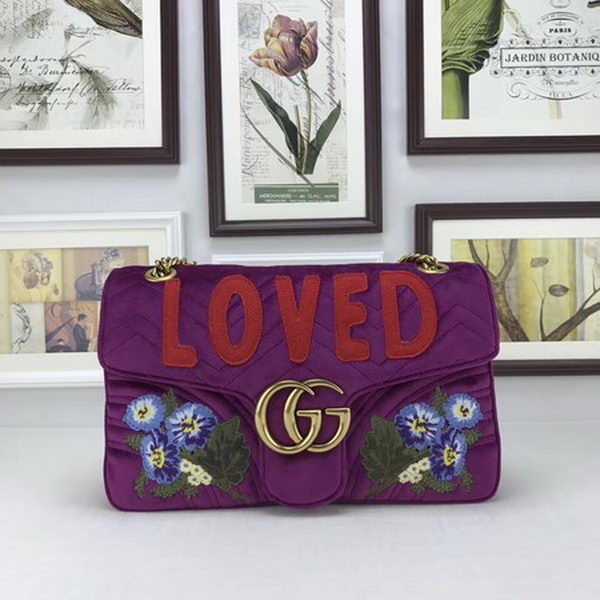 Gucci GG Marmont Embroidered Velvet Bag 443496 Purple