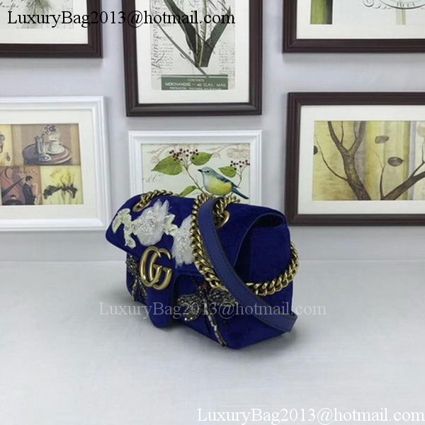 Gucci GG Marmont Embroidered Velvet mini Bag 446744 Blue