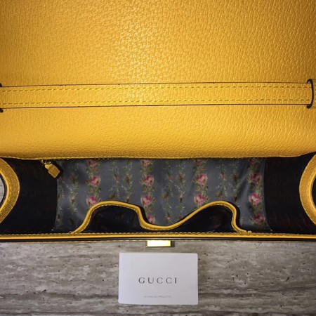 Gucci Leather Top Handle Bag with Moth 488691 Yellow