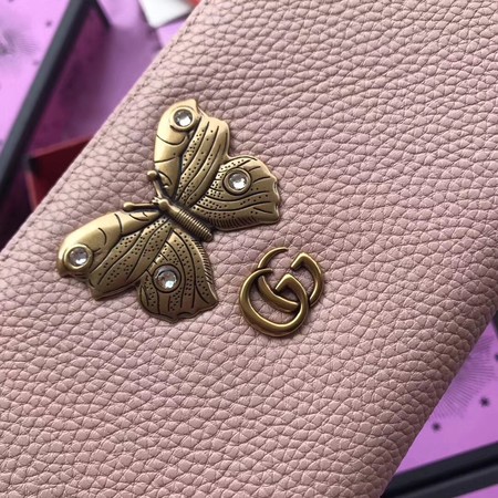 Gucci Leather Zip Around Wallet with Butterfly ‎499363 Pink