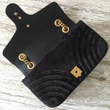 Gucci 443497 GG Marmont Chevron Velvet Shoulder Bag Black