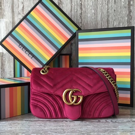 Gucci GG Marmont Chevron Velvet Shoulder Bag 443497 Rose