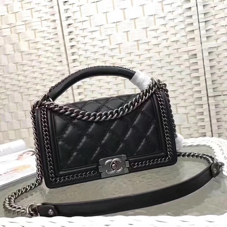 Boy Chanel Top Flap Bag Original Chevron Sheepskin A67085 Black