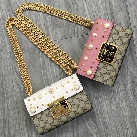 Gucci Padlock Small GG Studded Shoulder Bag 432182 Pink