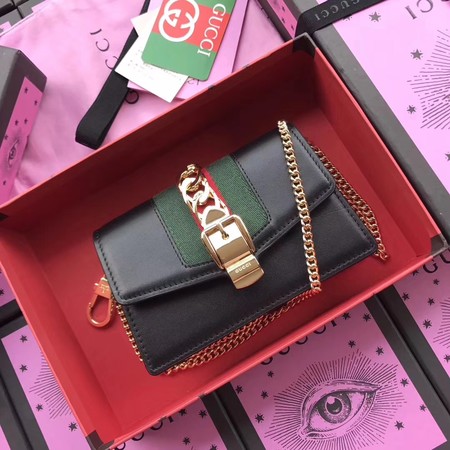 Gucci Sylvie Leather Mini Chain Bag 494646 Black
