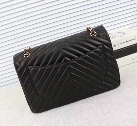 Chanel Maxi Classic Flap Bag Black Chevron Sheepskin Leather A58601 Gold