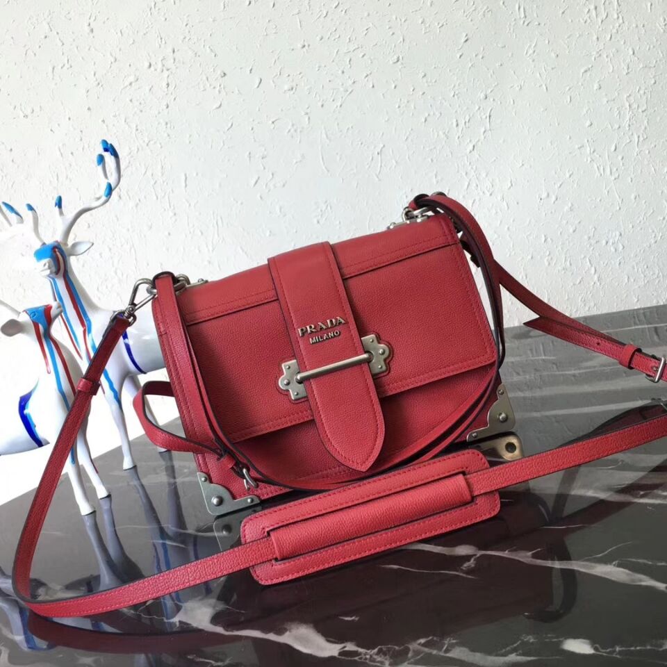 Prada Cahier Leather Shoulder Bag 1BD095 Red
